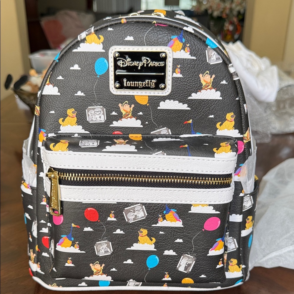 Disney Loungefly  UP Backpack - Black with Colorful Balloon Design. NWT